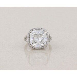 Sterling Silver Cushion Cut Cubic Zirconia Halo Ring Size 6 1/4 Sparkly
